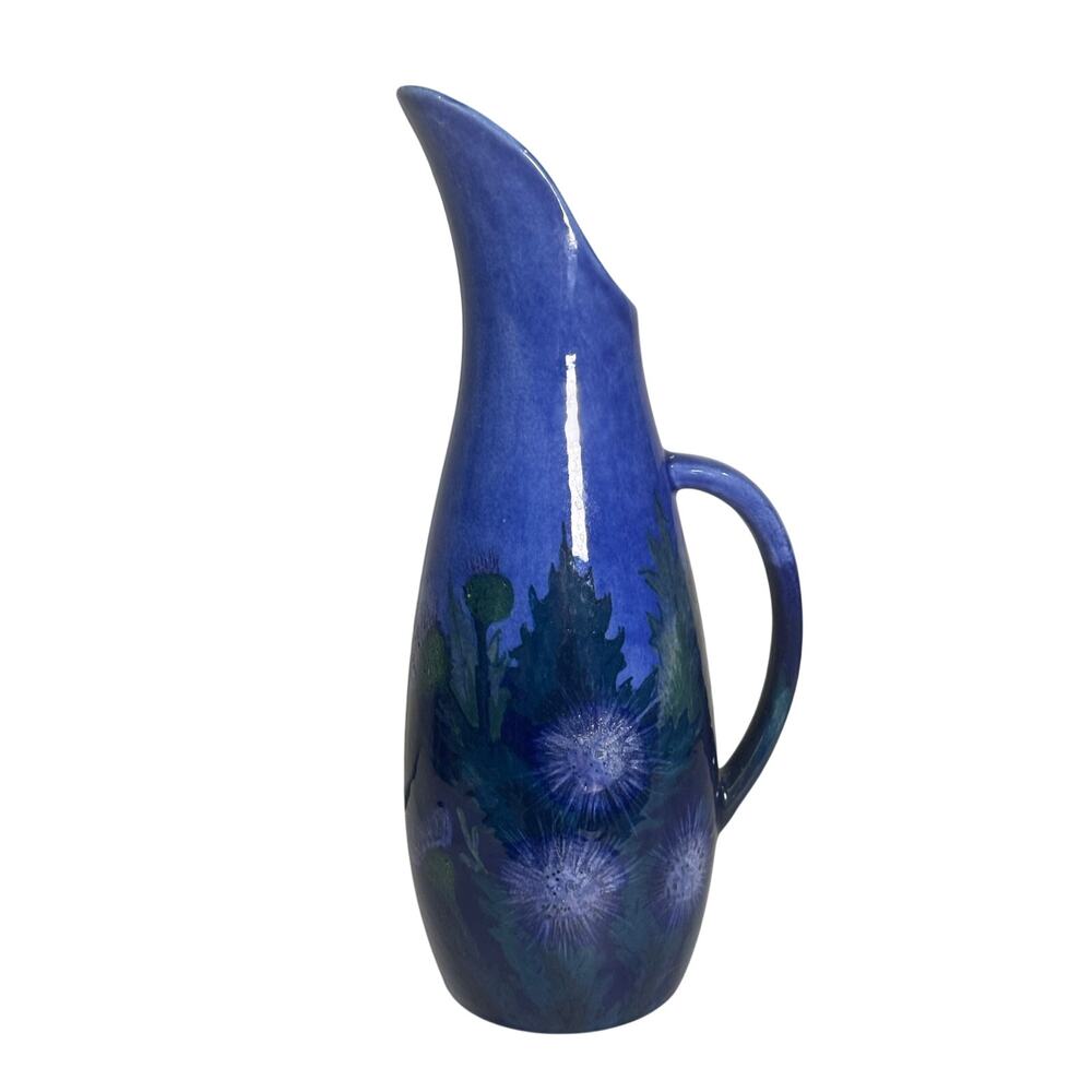 Tall Cobalt Blue Scottish Thistle Ceramic Pitcher